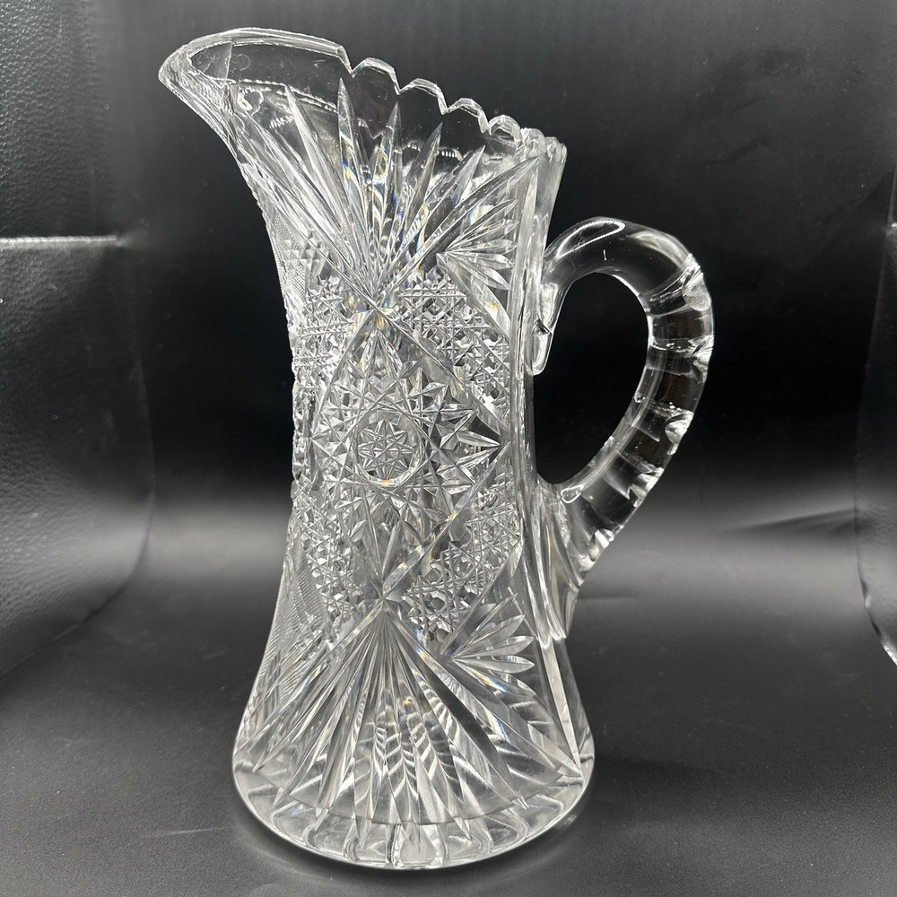 Antique American Brilliant Period Hand Cut Lead Crystal Pitcher Heavy 9.75" Tall - Picture 6 of 16